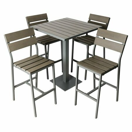 BFM SEATING Margate 30'' Square Bar Height Outdoor Table with 4 Stools 163YHSG30STG
